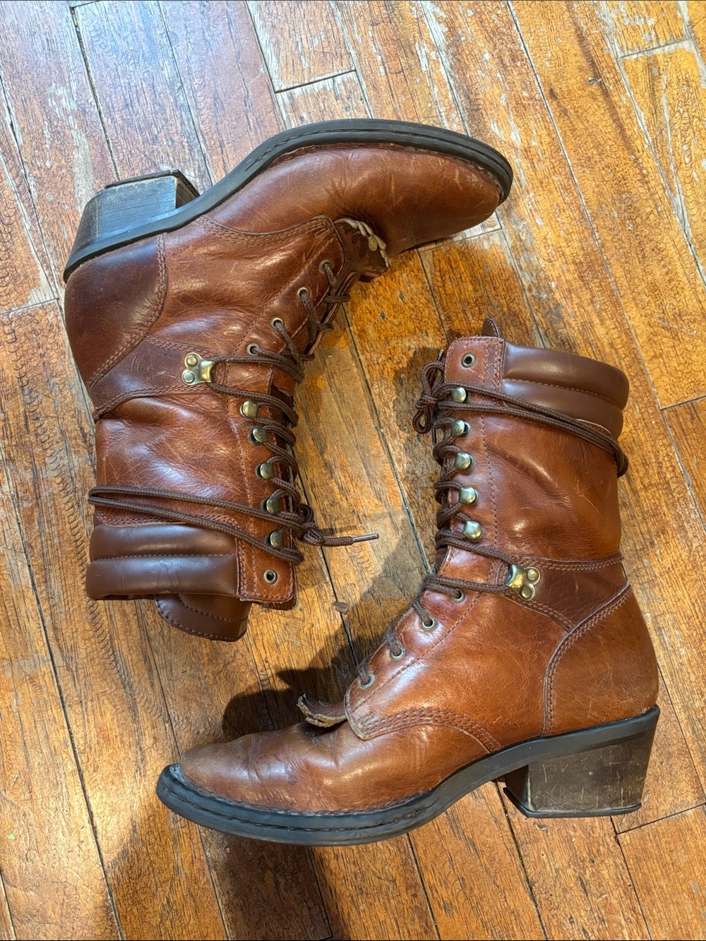Double H Brown Leather Lace-Up Women's Boots